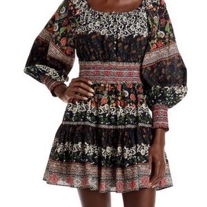 Alice + Olivia Clementina Paradise Floral Tiered Mini Dress Black Size 0 Boho